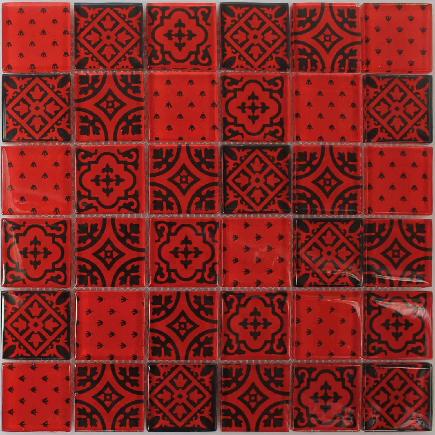 Mosaic Tiles Glass Barock Ornament Red
