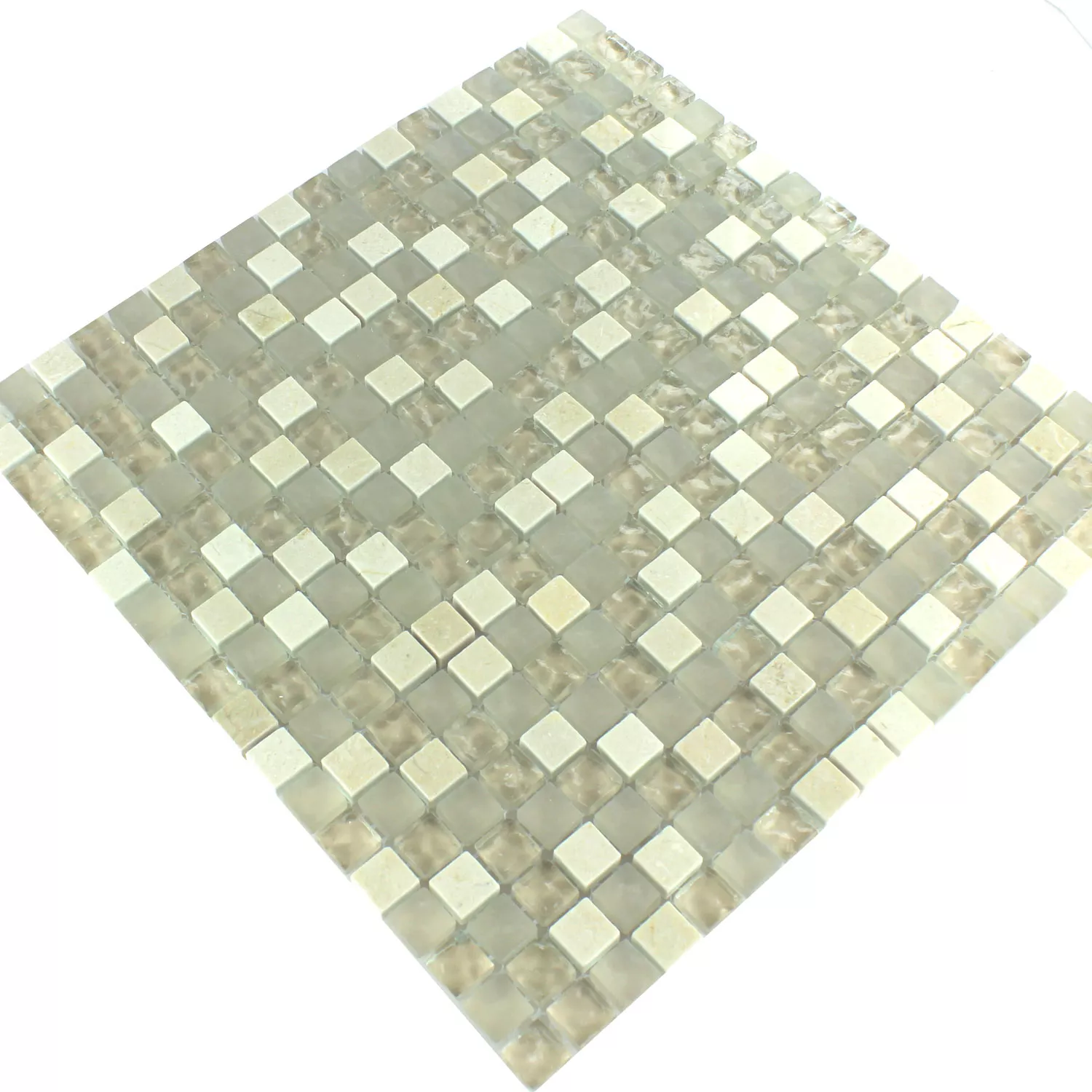 Azulejos De Mosaico Cristal Mármol Barbuda Crema Acanalado 15x15x8mm