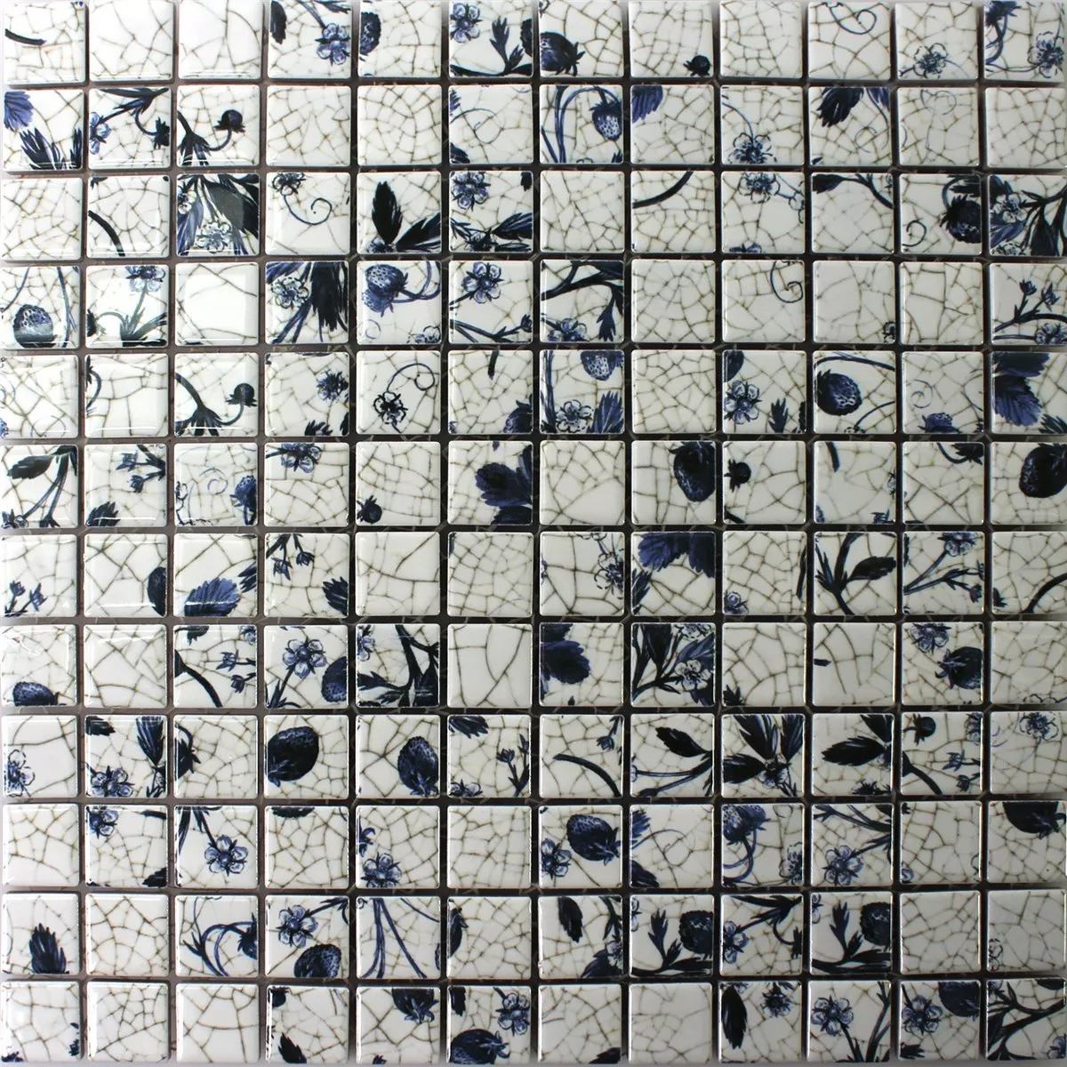 Mosaikfliesen Keramik Strawberry Weiss Blau