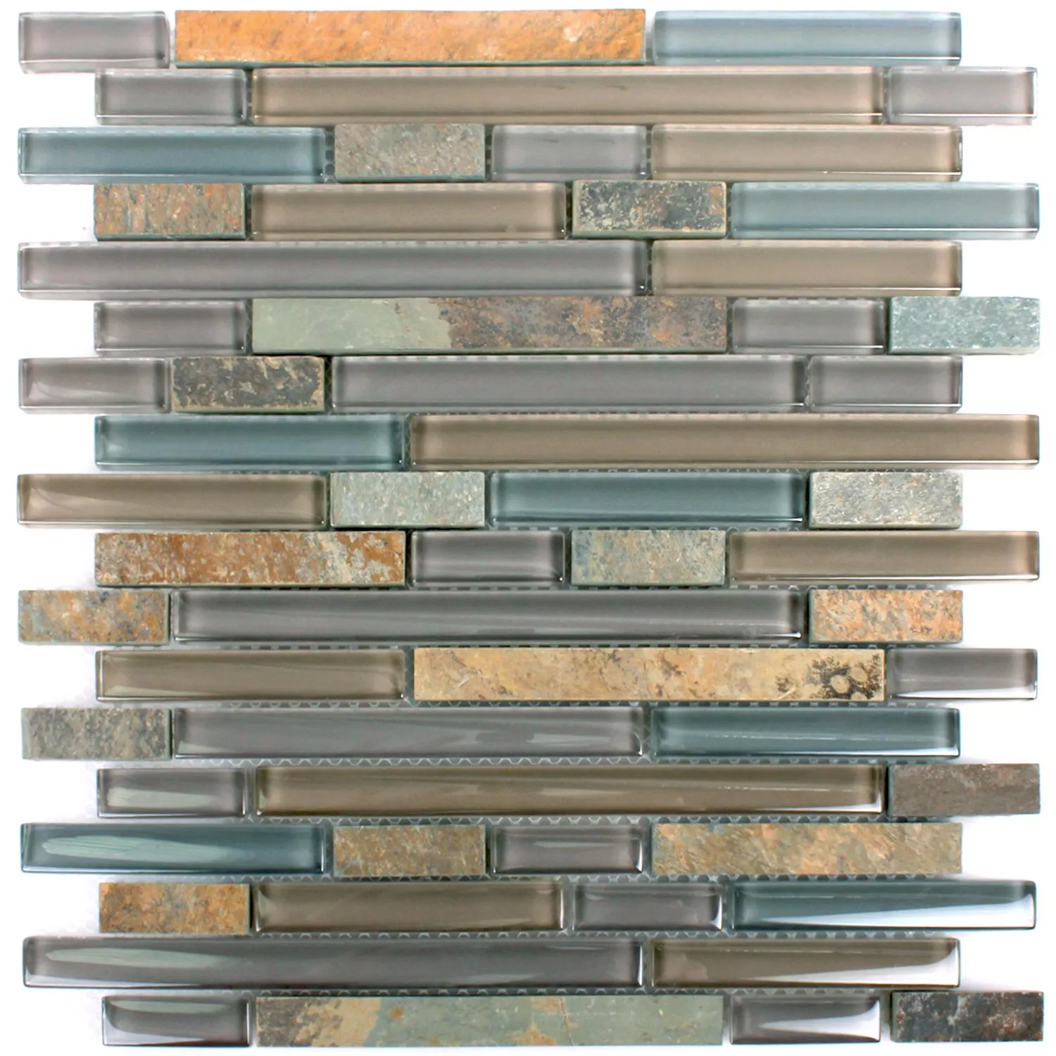 Muster von Mosaikfliesen Apollo Naturstein Glasmix Braun Brick