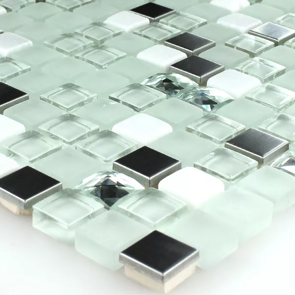 Azulejo Mosaico Vidro Aço Inoxidável Turquesa Diamante