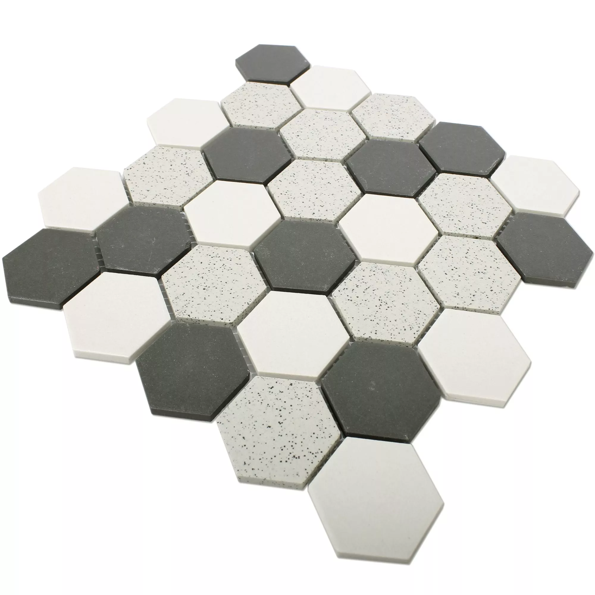 Ceramic Mosaic Tiles Monforte Hexagon Black Grey 51