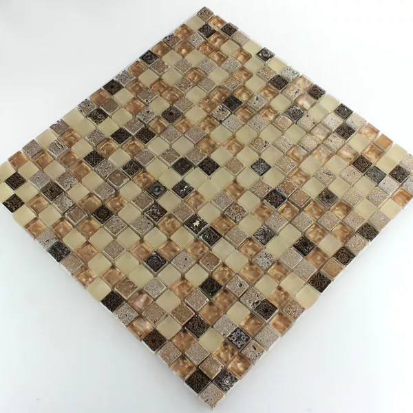 Mosaic Tiles Glass Natural Stone Brown Beige Mix