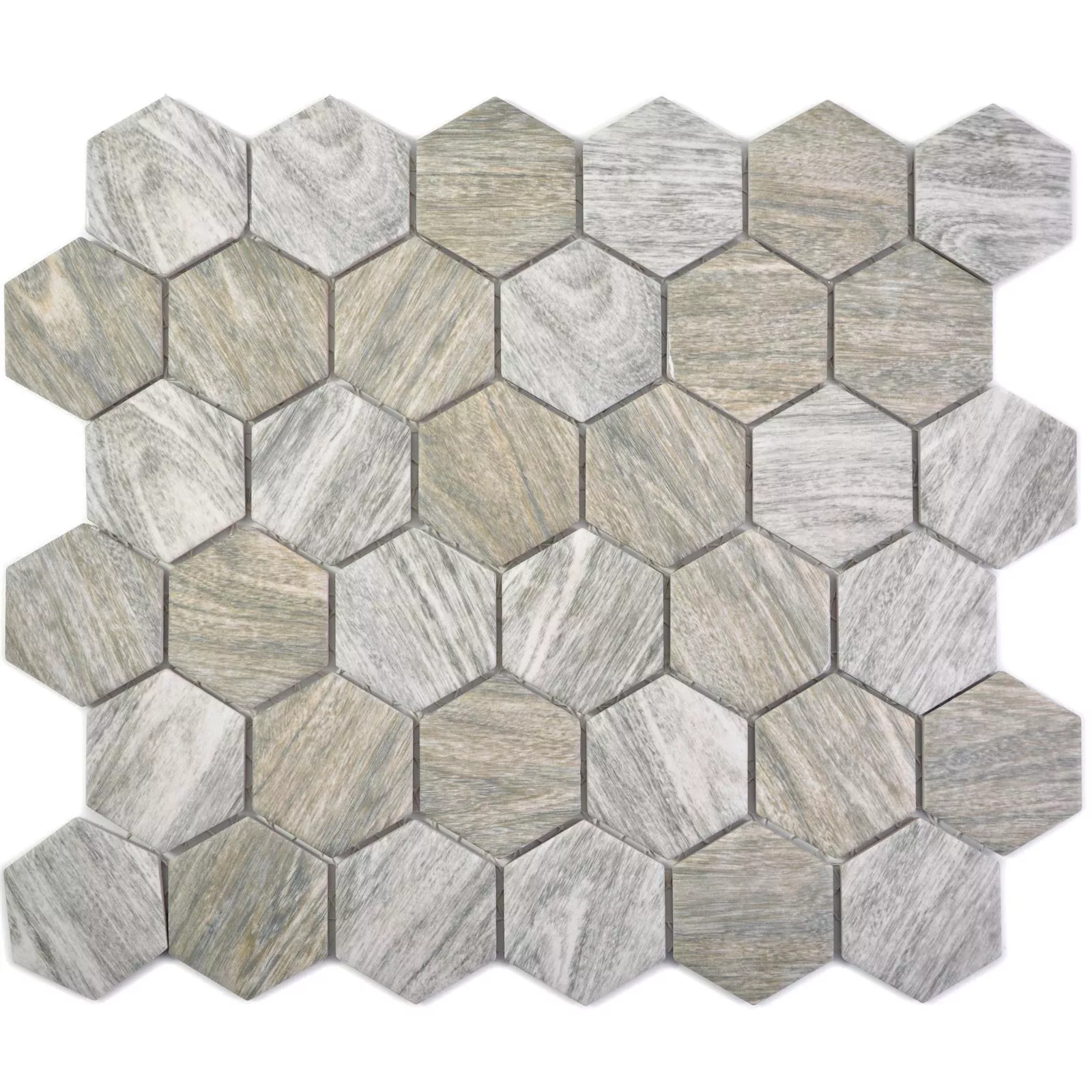Muestra Mosaico Cerámico Duponti Hexagonales Aspecto De Madera Gris