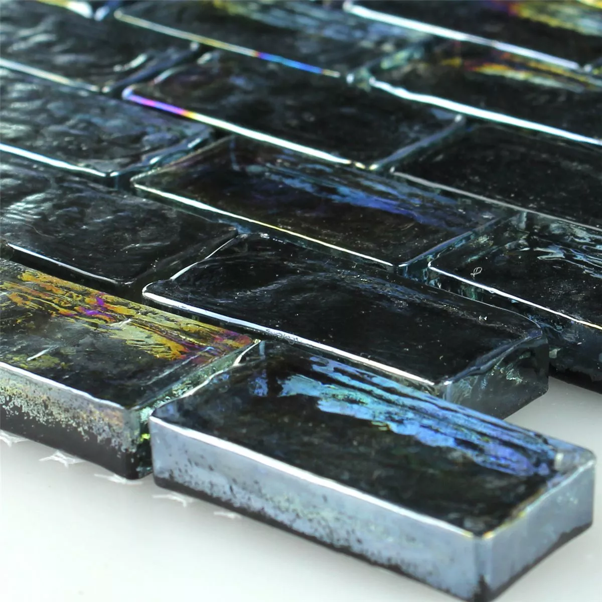 Sample Mosaic Tiles Glass Effect Petrol Black 