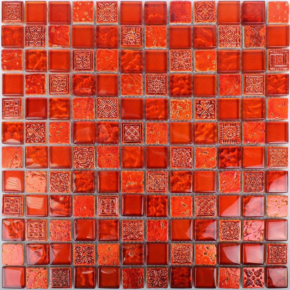 Plăci De Mozaic Georgia Sticlă Piatră Naturală Mix Roșu