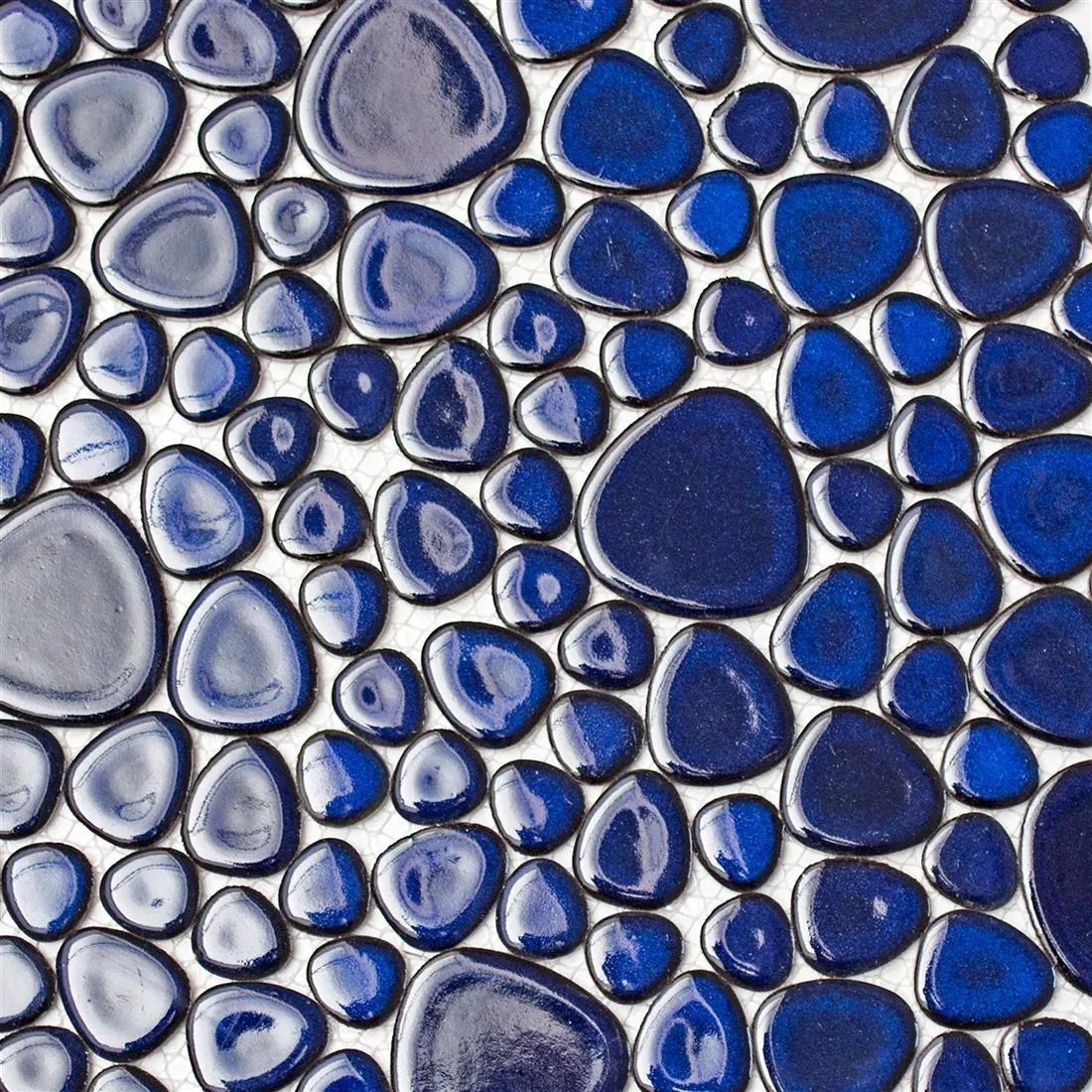 Mosaic Tiles Ceramic Pebble Optic Dark Blue
