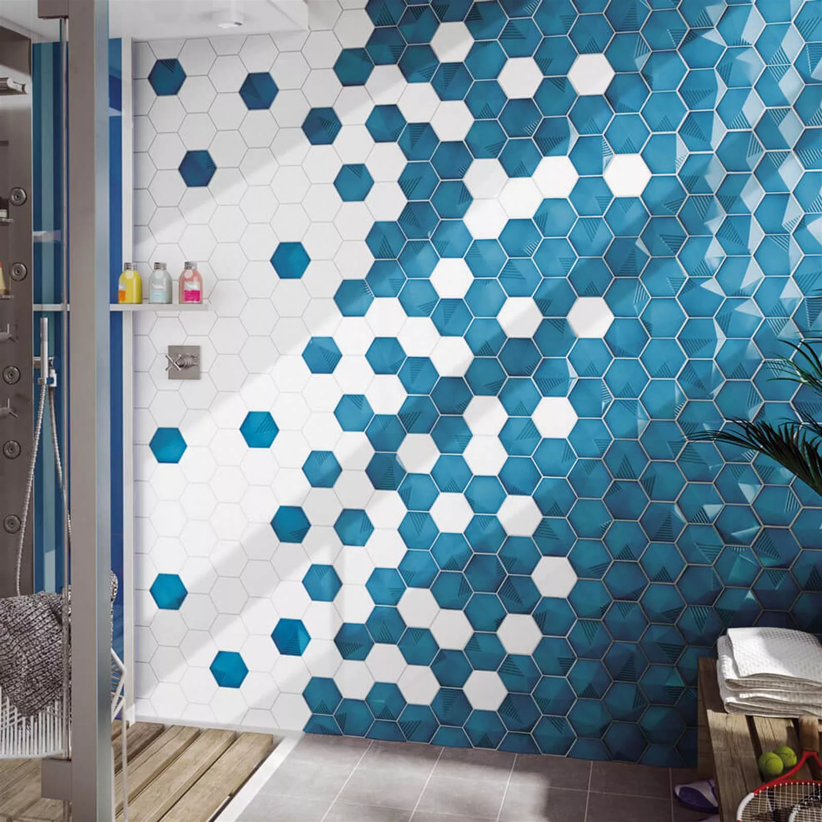 Wall Tiles Rockford 3D Hexagon 12,4x10,7cm Blue