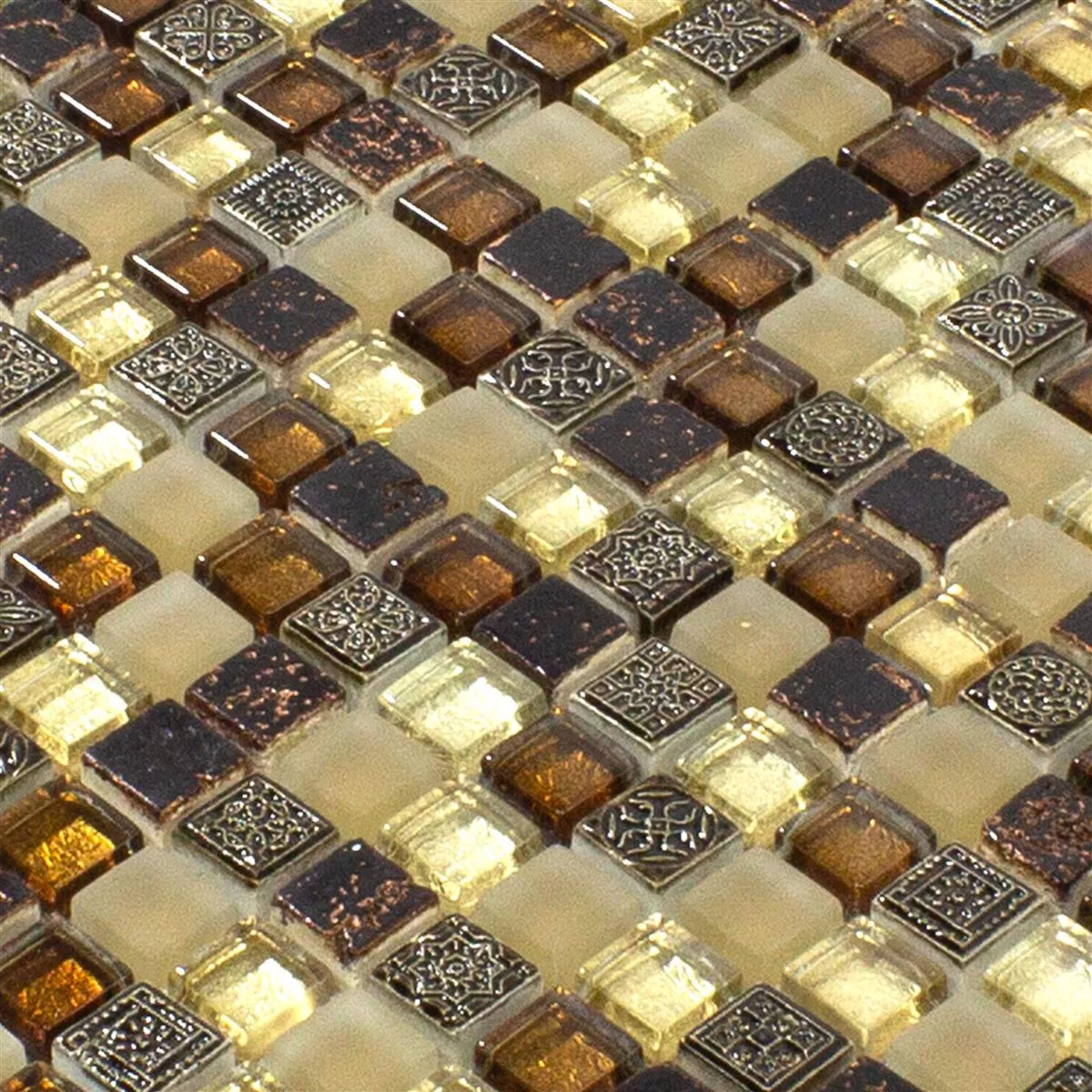Muster von Glas Marmor Mosaikfliesen Kingsburg Braun Mix