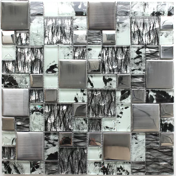 Próbka Mozaika Szklana Płytki Zebra Antracyt Srebrny