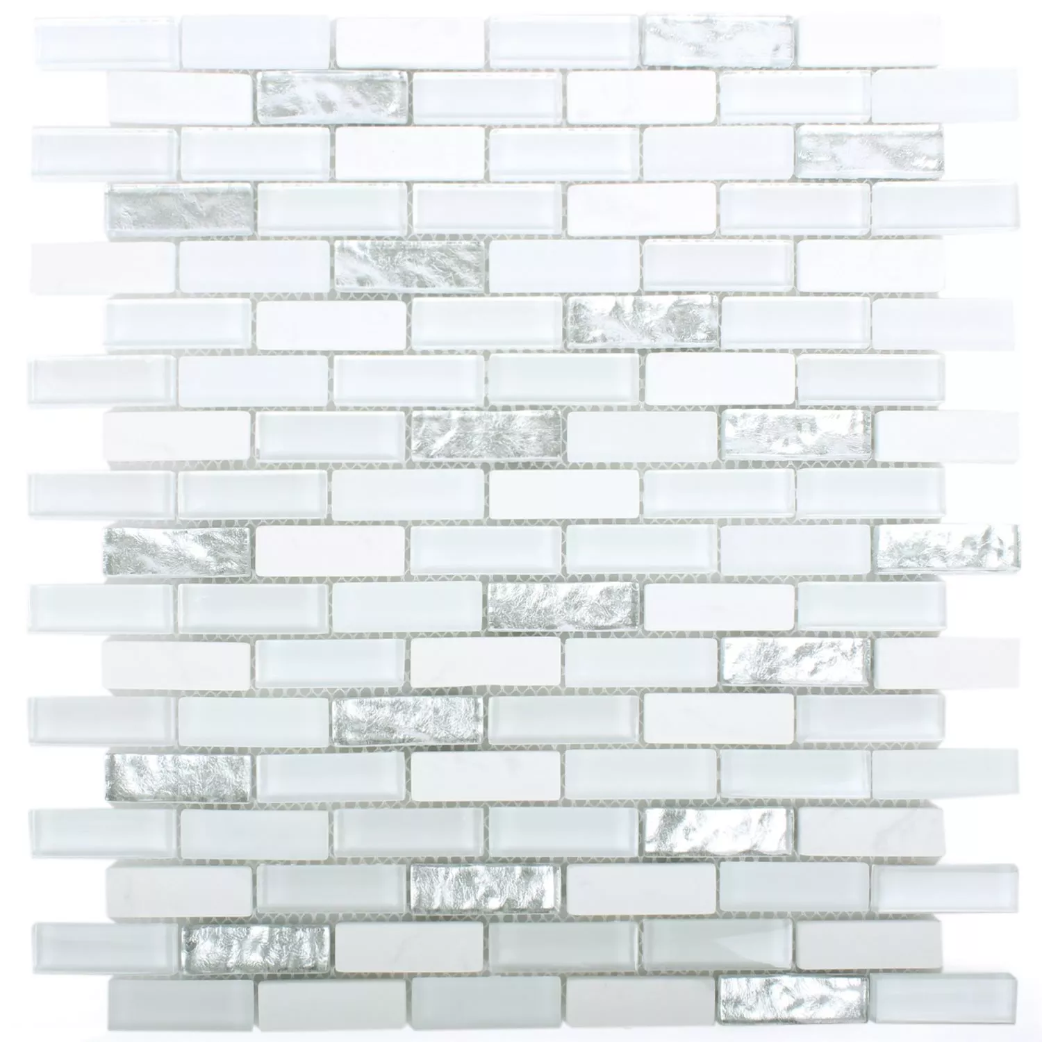 Prøve Mosaik Fliser Glas Marmor Civan Hvid Sølv