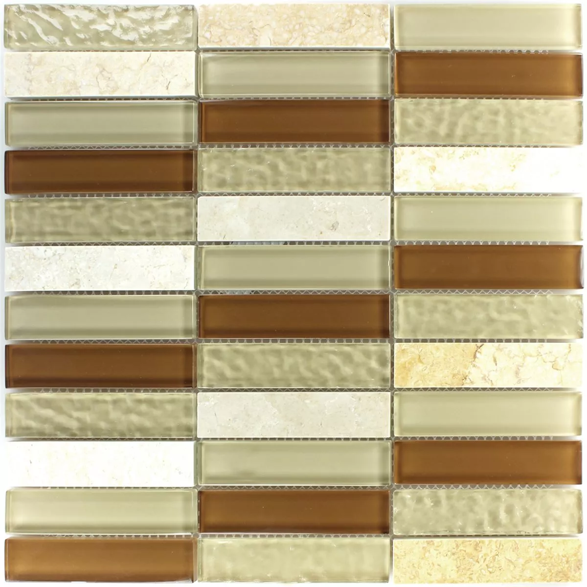 Mosaic Tiles Glass Natural Stone Brown Beige Stripes