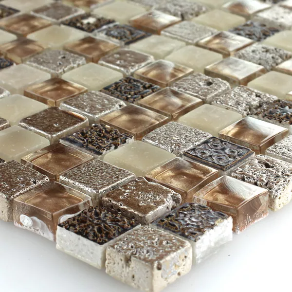 Mozaik Csempe Escimo Üveg Természetes Kő Mix Barna Bézs