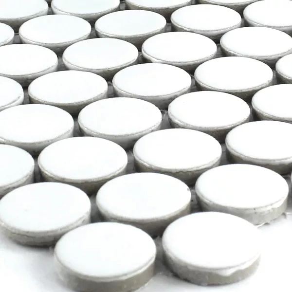Mosaic Tiles Ceramic Drop Round White Uni