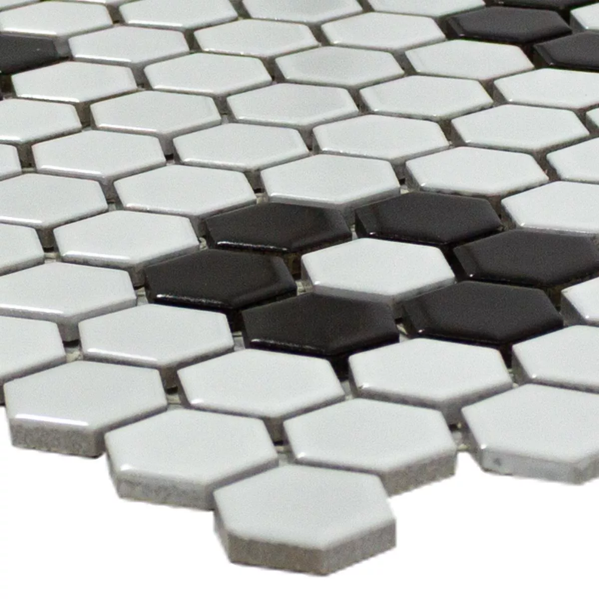 Mosaikfliese Hexagonoptik Osaka Schwarz Weiss