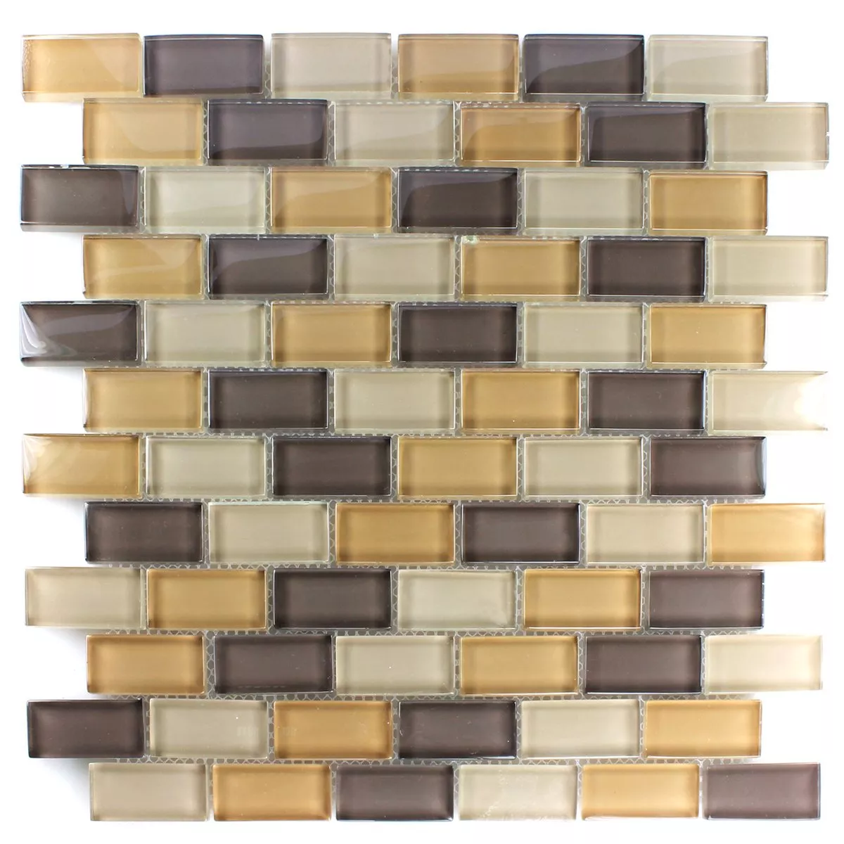 Mozaik Csempe Üveg Brick Barna Mix