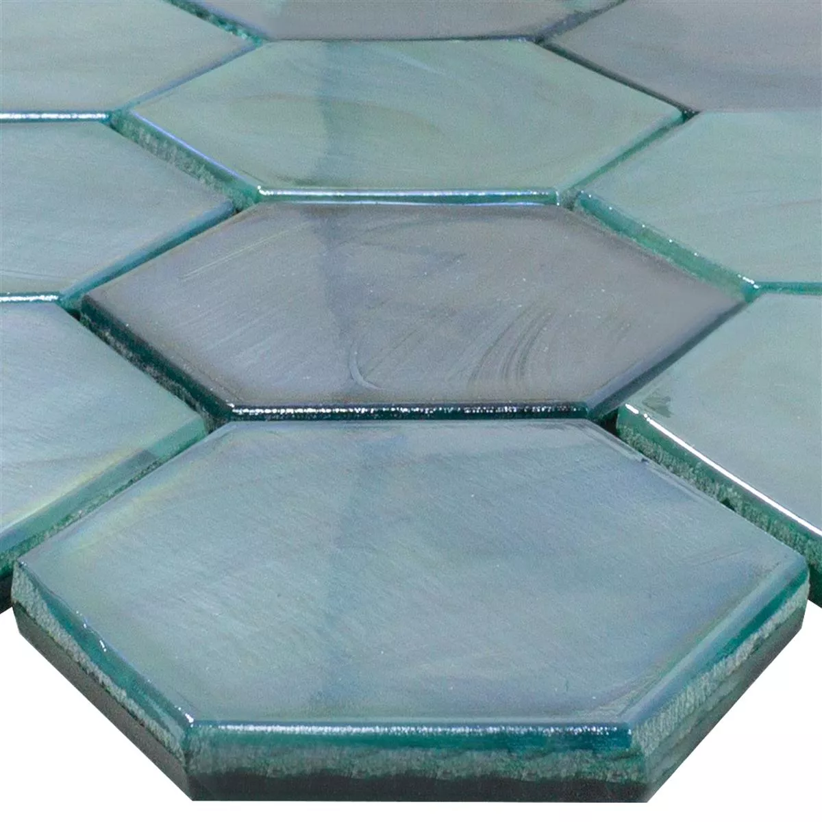 Muster von Glasmosaik Fliesen Andalucia Hexagon Seegrün