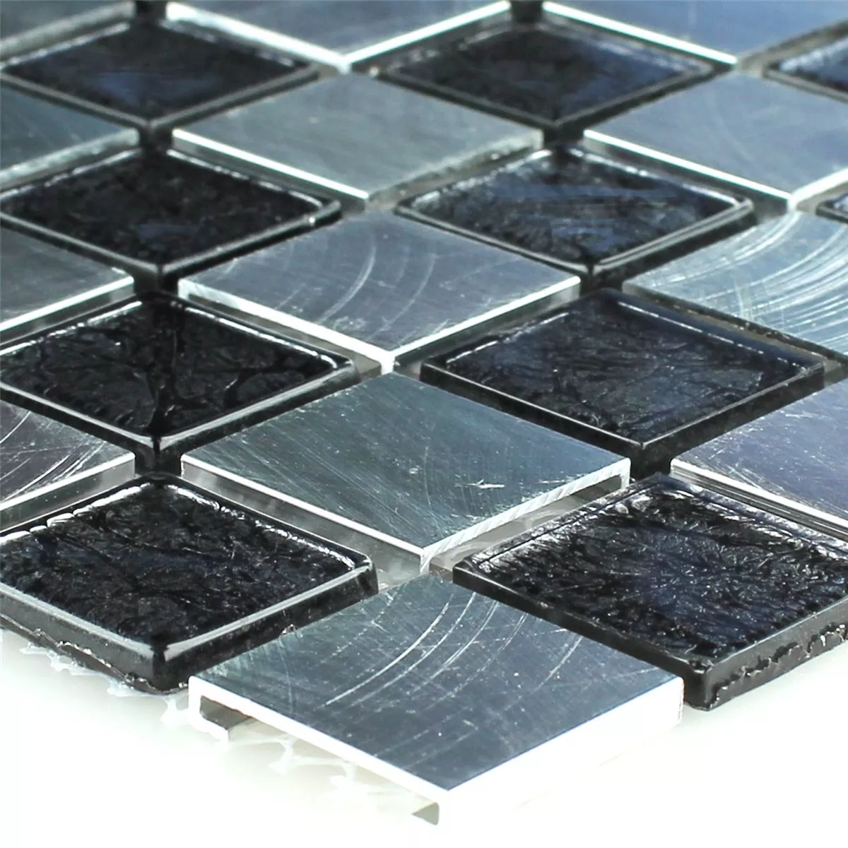 Mosaikfliesen Glas Aluminium Schachbrett 25x25x4mm