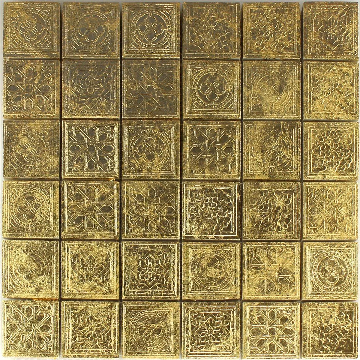 Mosaik Fliser Keramik Guld 48x48x10mm