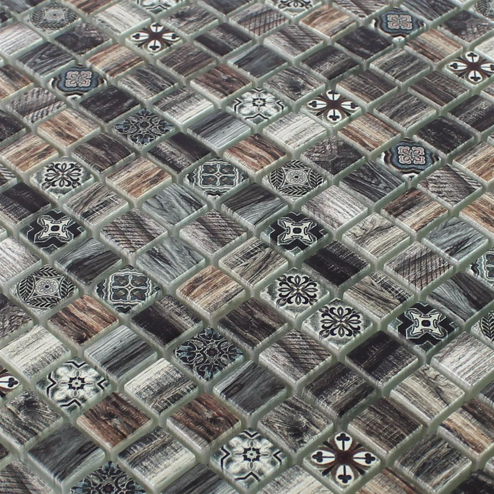 Sample Glass Mosaic Wood Optic Tiles Vision Dark Brown