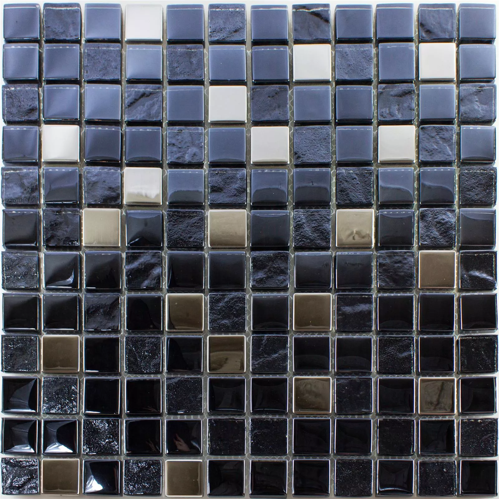 Mozaika Szklana Płytka Larisa Metallic Czarny Srebrny