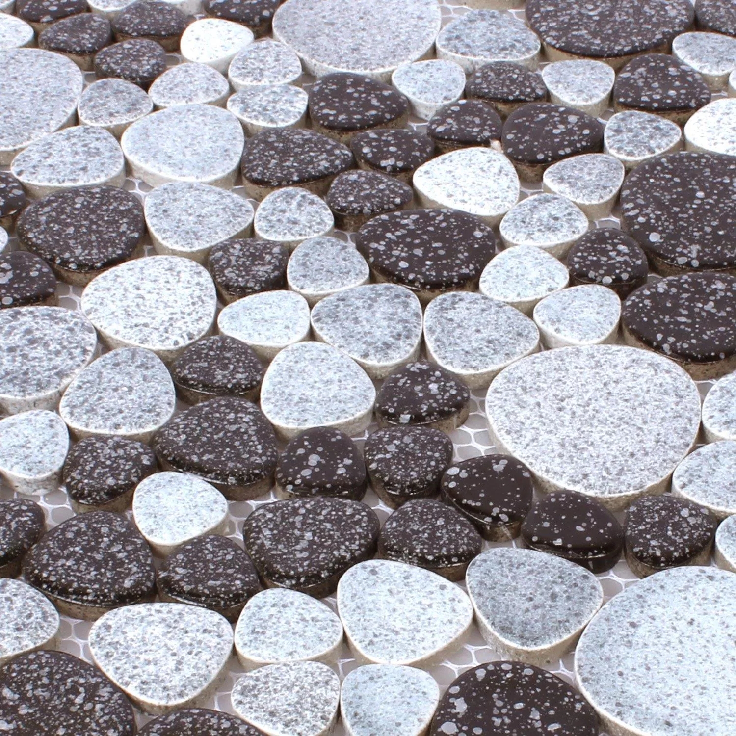 Sample Mosaic Tiles Ceramic Pebble Optic Black White