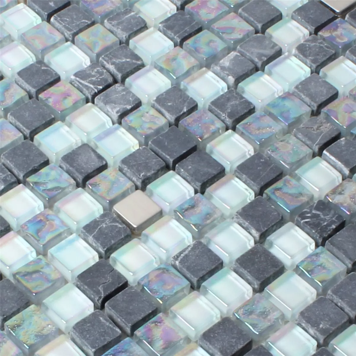 Azulejo Mosaico Vidro Mármore Efeito Madrepérola Cinza Mix