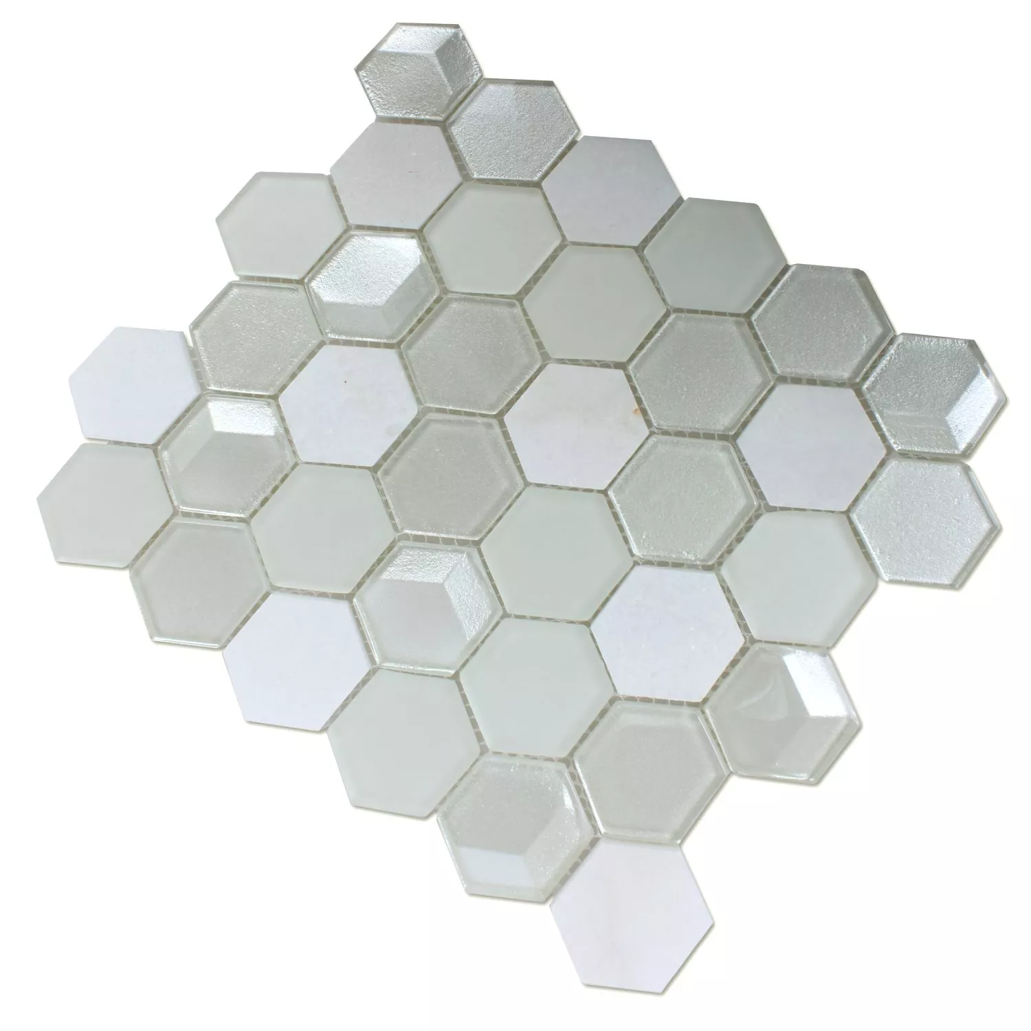 Mosaikfliesen Hexagon Glas Naturstein Iznik Weiss 3D