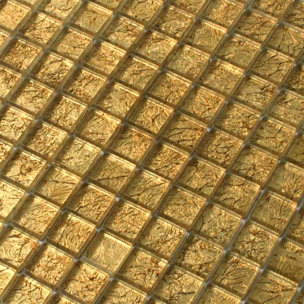 Mosaic Tiles Glass 23x23x8mm Gold Metal