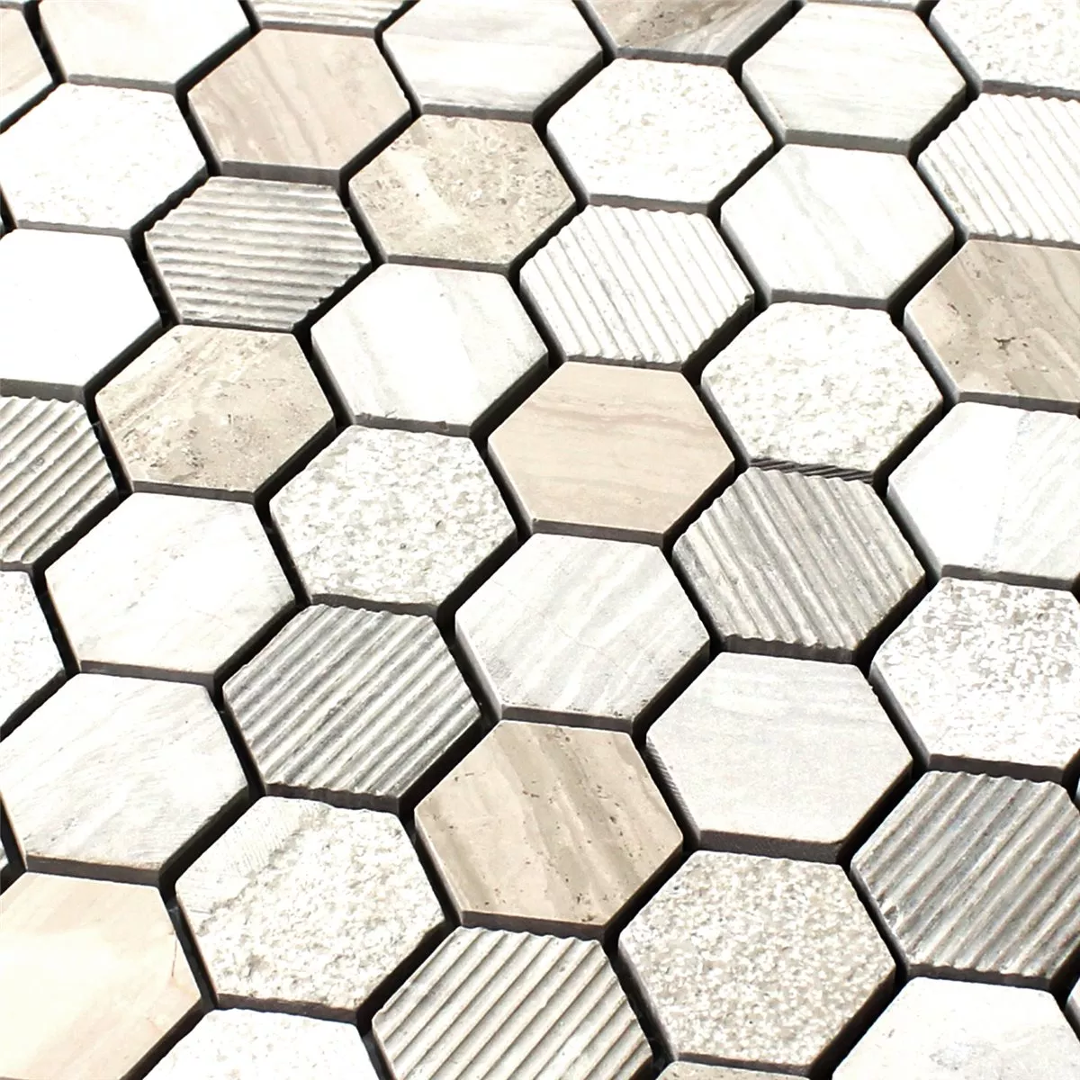 Mosaikfliesen Hexagon Naturstein Beige Braun
