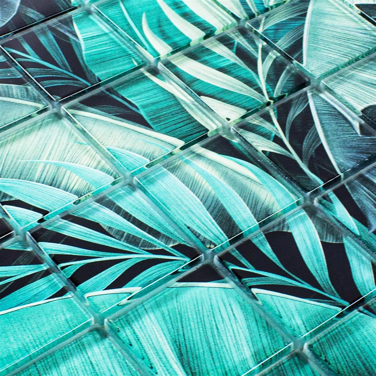Muestra Mosaico de Cristal Azulejos Pittsburg Flor Óptica Verde Negro