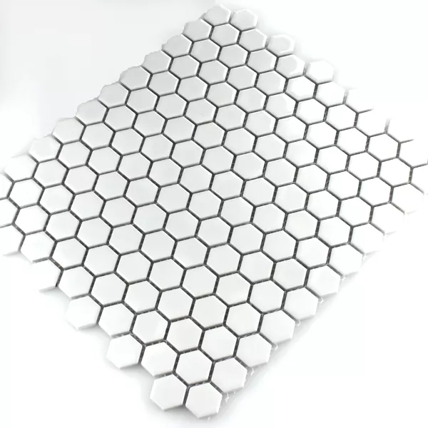 Sample Mosaic Tiles Ceramic Hexagon White Mat H23