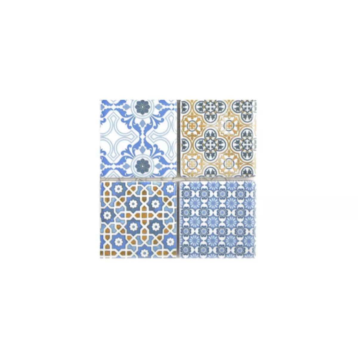 Muestra Cerámica Azulejos De Mosaico Daymion Aspecto Retro  Azul Marrón