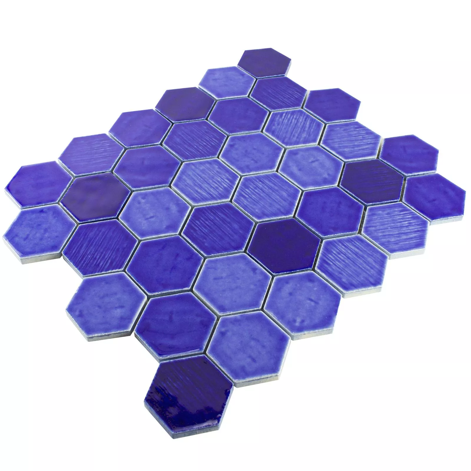 Keramiek Mozaïektegel Roseburg Hexagon Glanzend Blauw