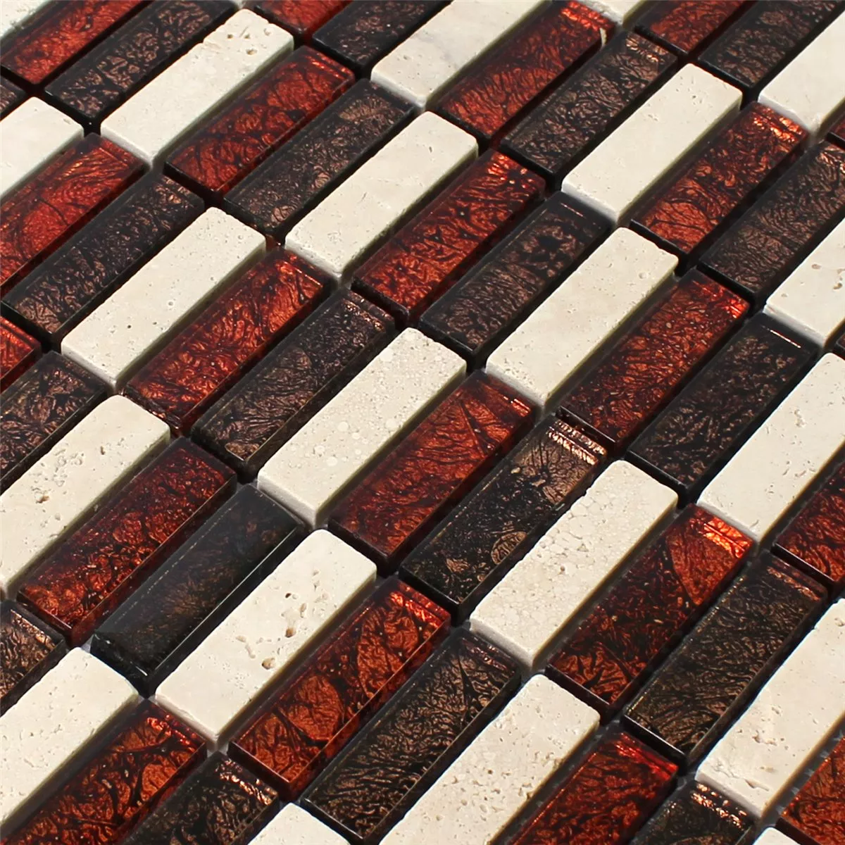 Mozaik Csempe Természetes Kő Üveg Piros Barna Bézs Stick