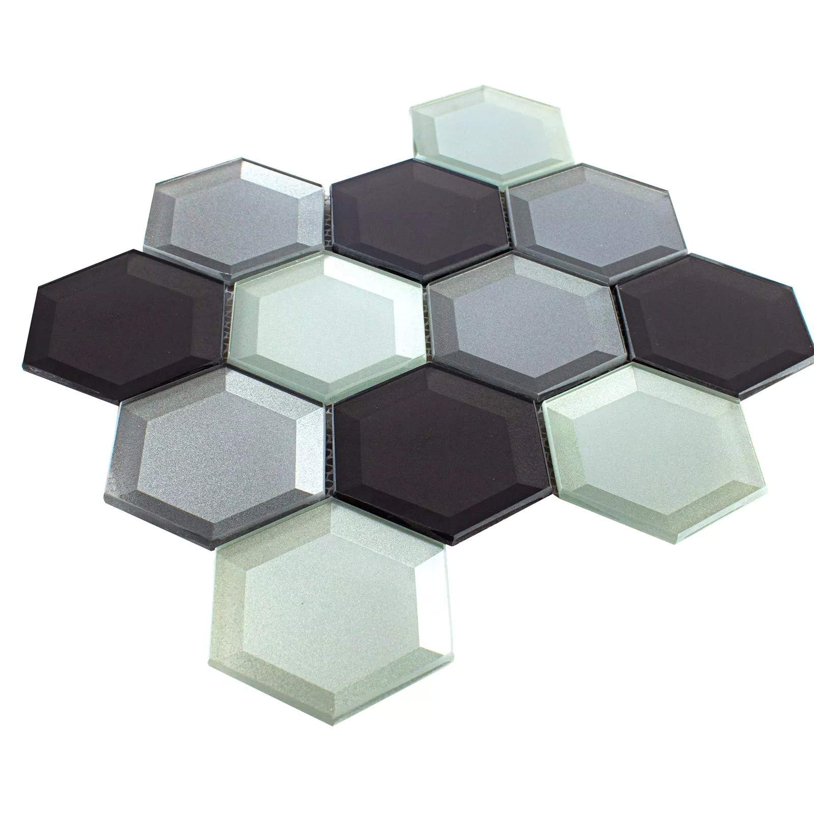 Sample Glass Mosaic Melfort Hexagon Brown Silver Cyan