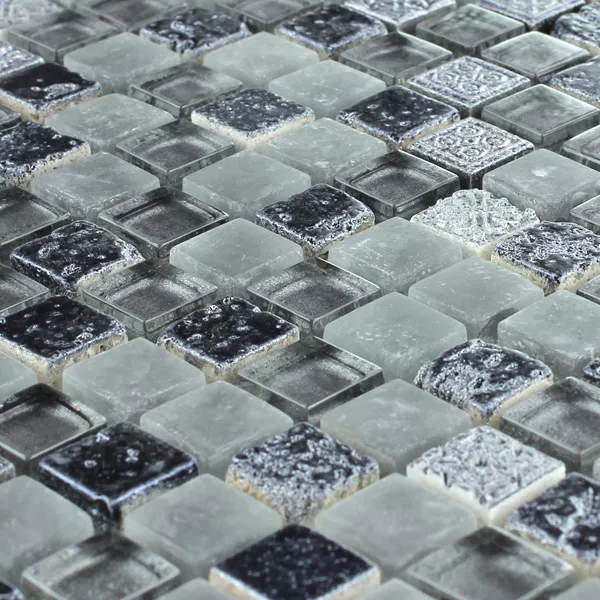 Padrão de Azulejo Mosaico Escimo Vidro Pedra Natural Mix Grey Black