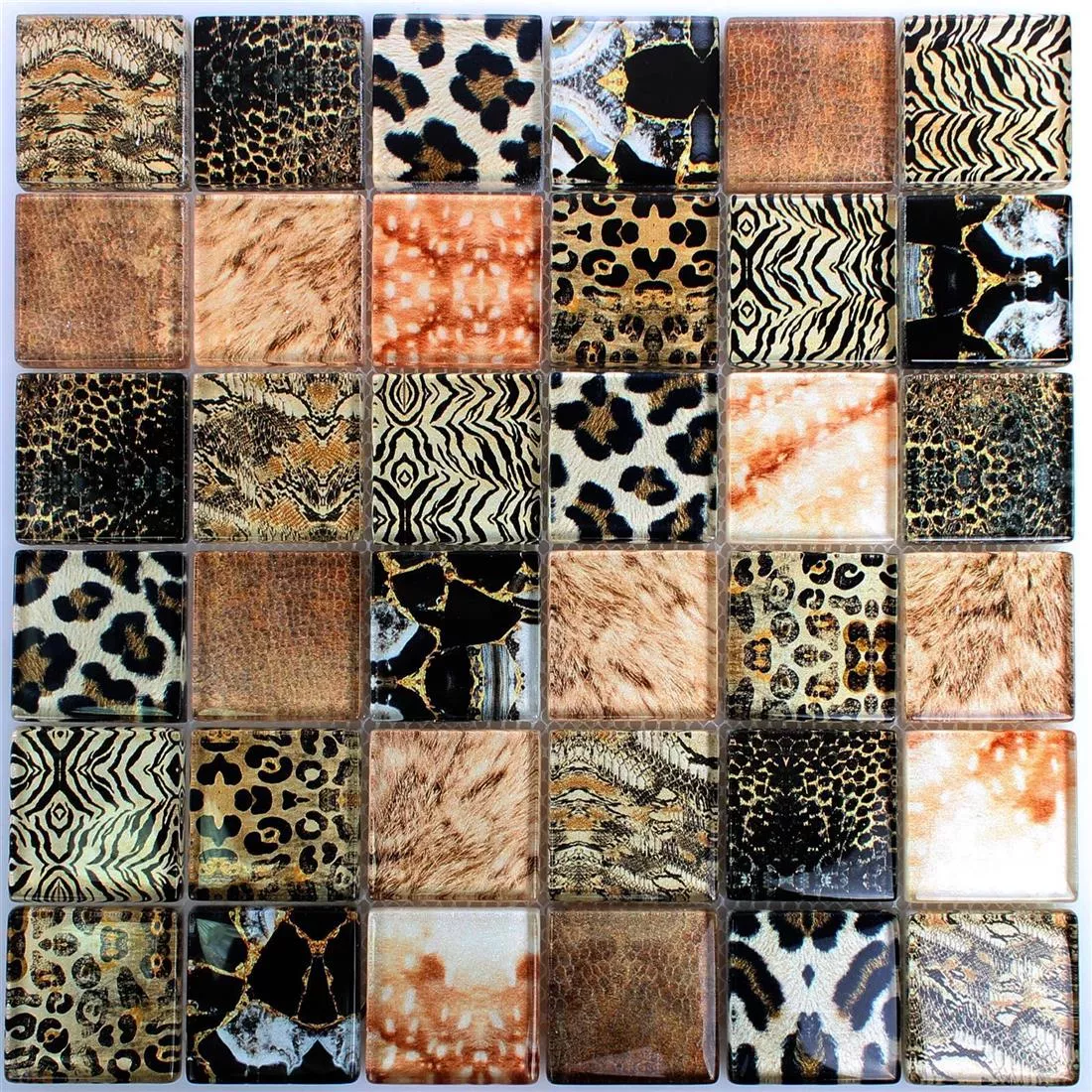 Próbka Mozaika Szklana Płytki Safari Czarny Beżowy