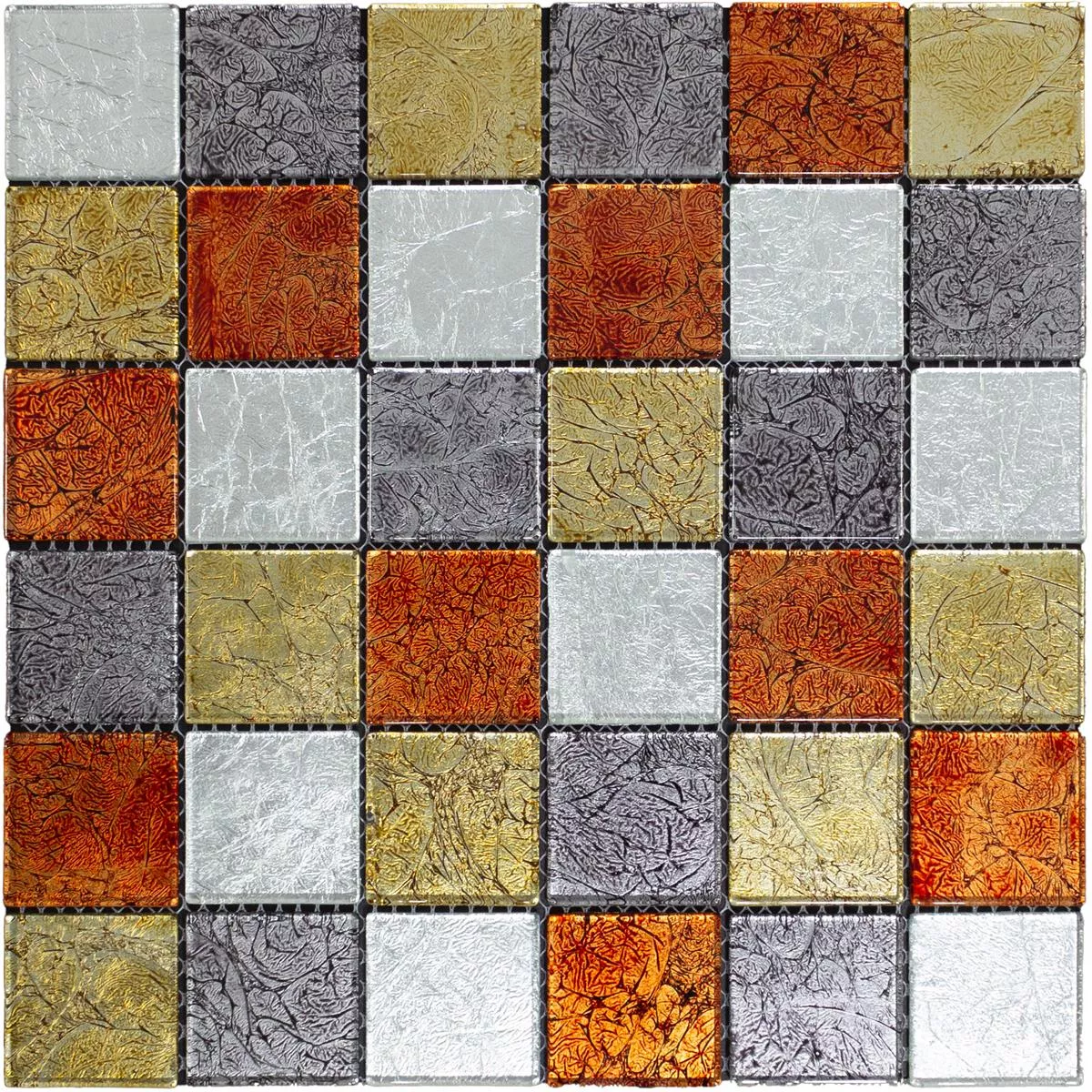 Glass Mosaic Tiles Curlew Red Brown Silver Q48 4mm 