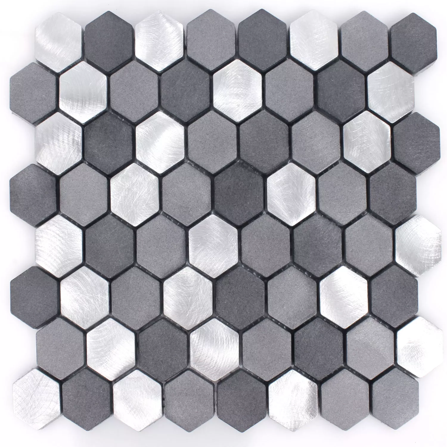Sample Mozaïektegel Aluminium Apache Hexagon Zwart Zilver