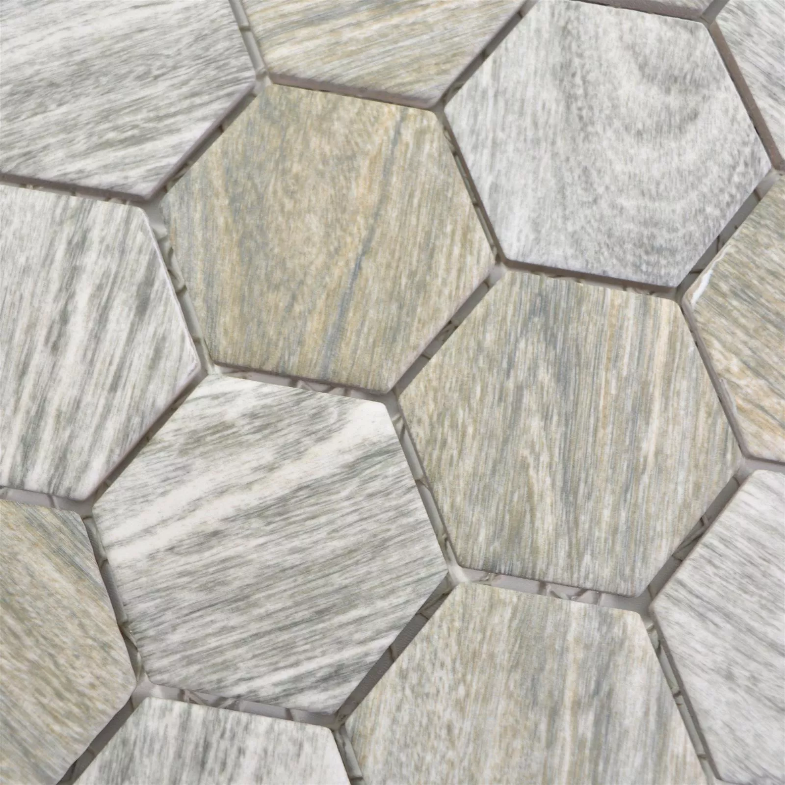 Prov Keramikmosaik Duponti Hexagon Träimitation Grå