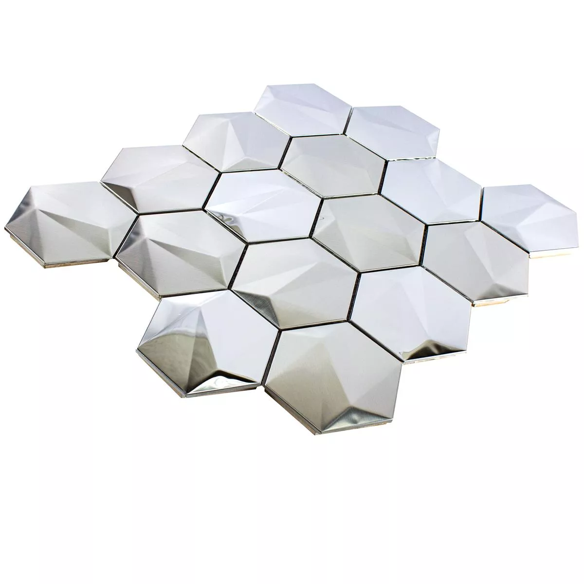 Échantillon Acier Inoxydable Mosaïque Carrelage Durango Hexagone 3D Argent