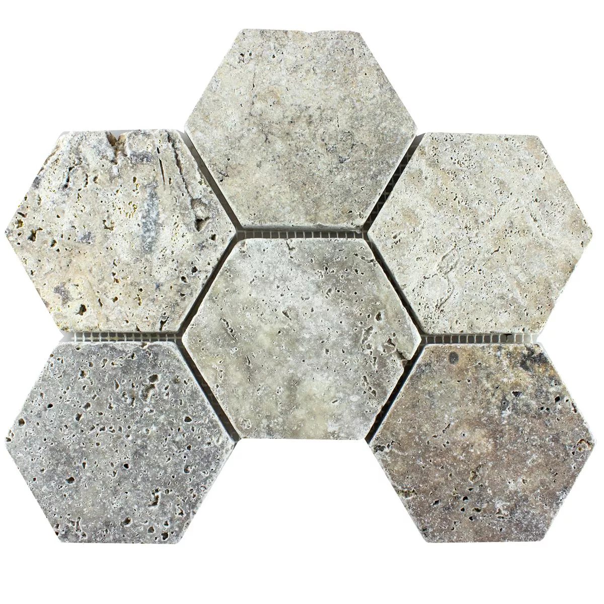 Travertin Természetes Kő Mozaik Csempe Mercado Hatszög Ezüst