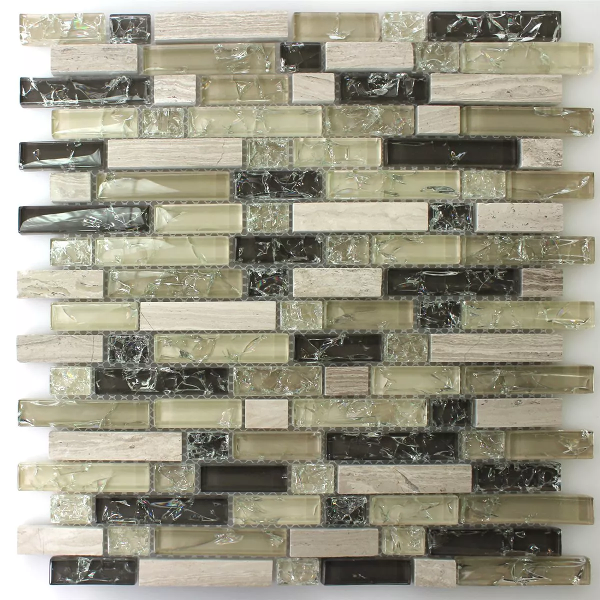 Mosaico Vetro Pietra Naturale Rotto Verde Grigio