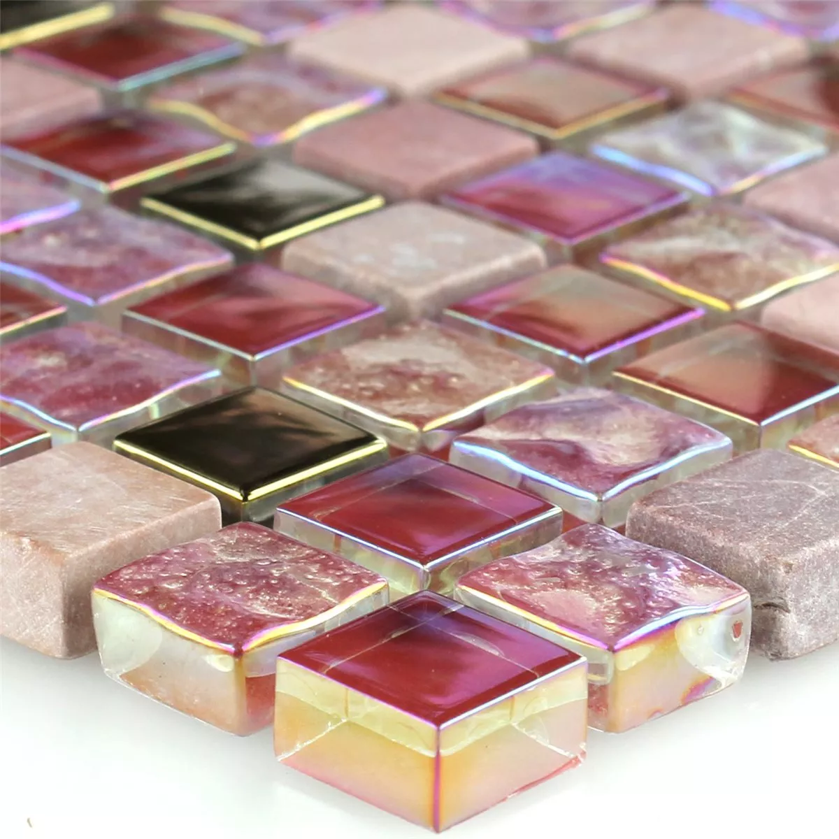 Mosaic Tiles Glass Natural Stone Red Pink Gold