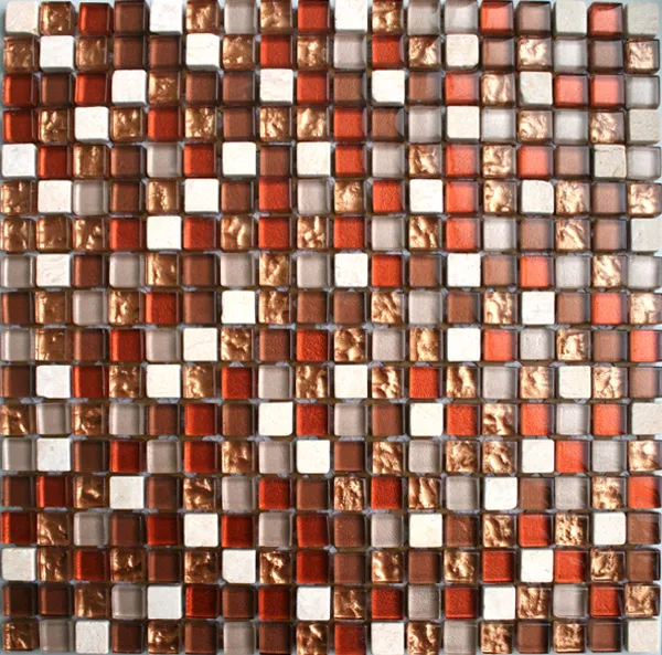 Azulejo Mosaico Vidro Mármore 15x15x8mm Vermelho Mix