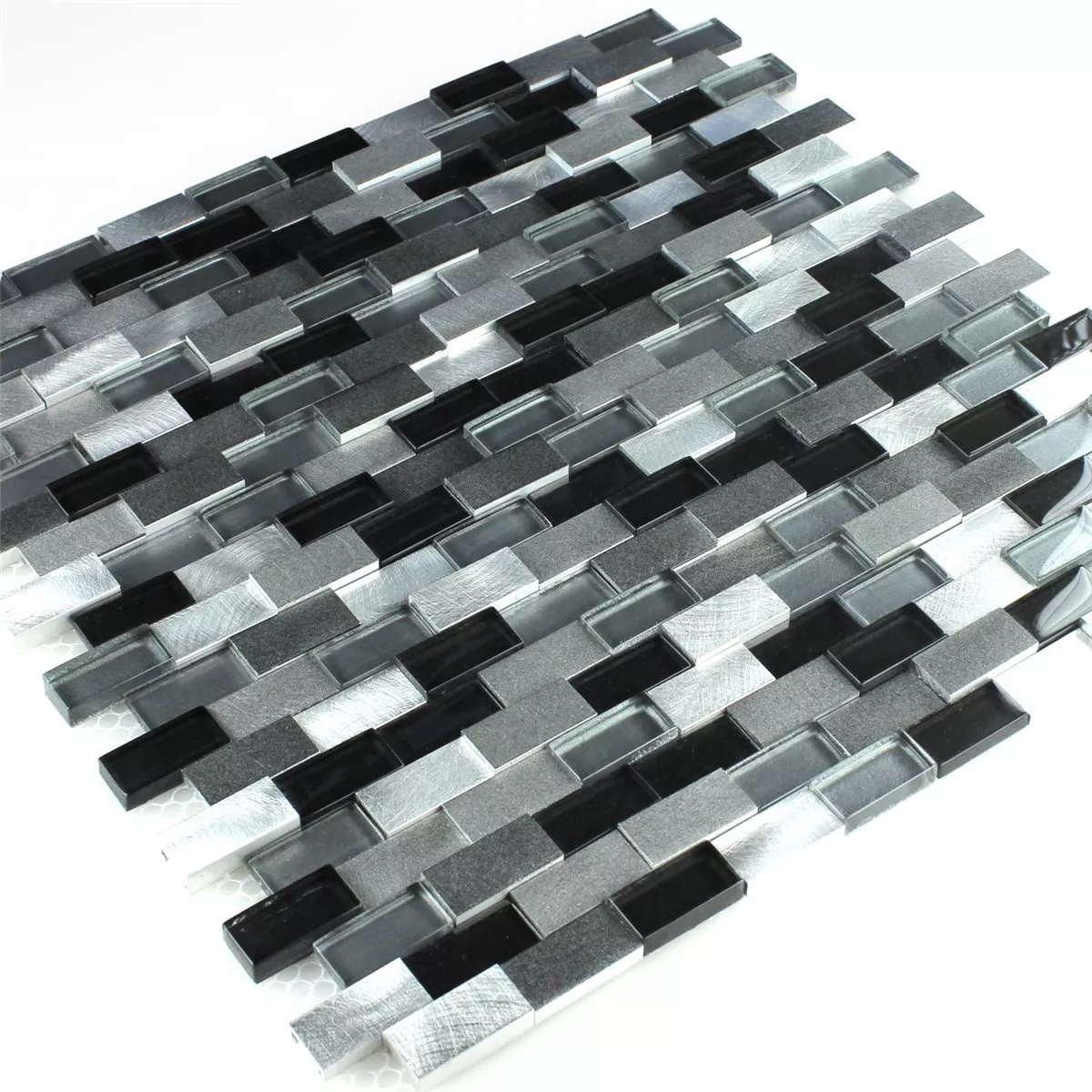 Mozaik Pločice Aluminij Staklo Design 3D Crna Srebrna