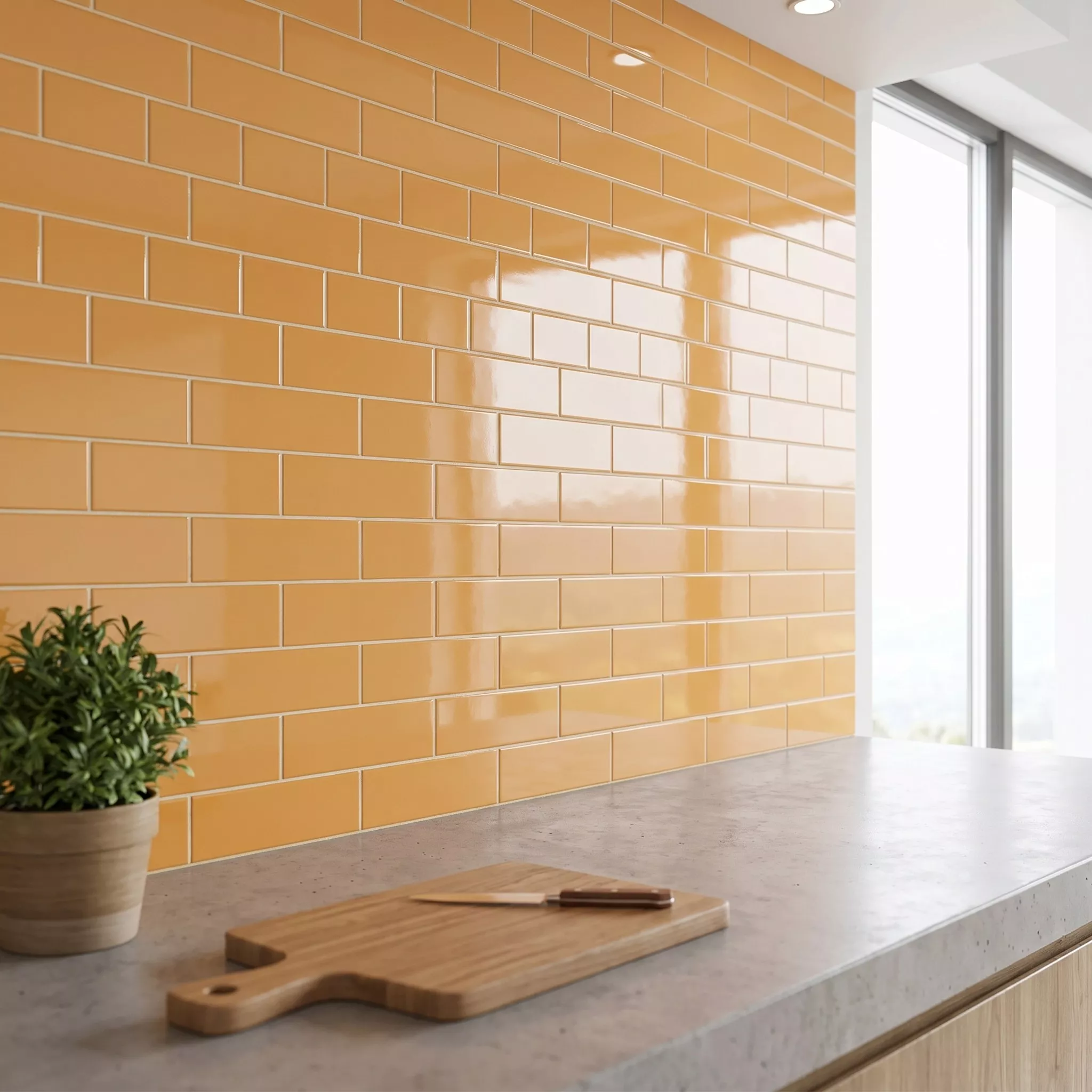 Metro tile Yellow Glossy 10x30 cm Without Facet Candy Mostaza