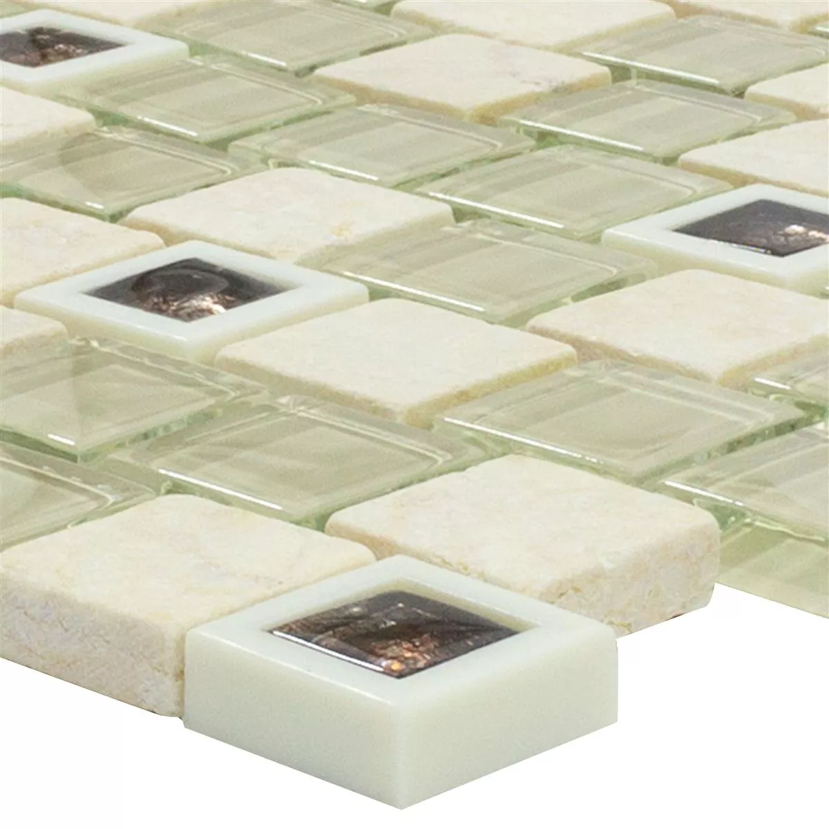 Sample Glass Plastic Natural Stone Mosaic Lunaquell Beige