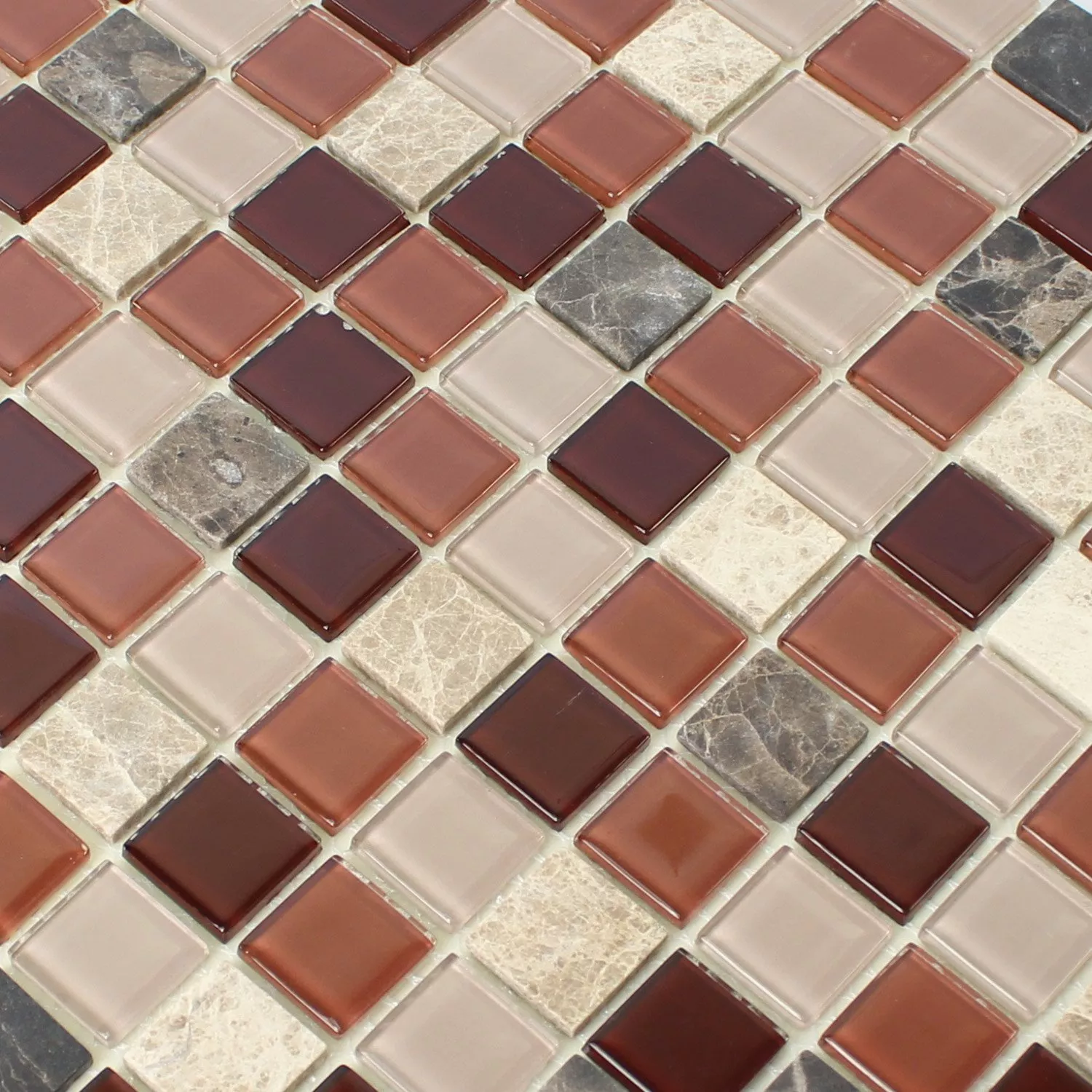 Muster von Selbstklebende Mosaikfliesen Naturstein Glas Beige Braun Emperador